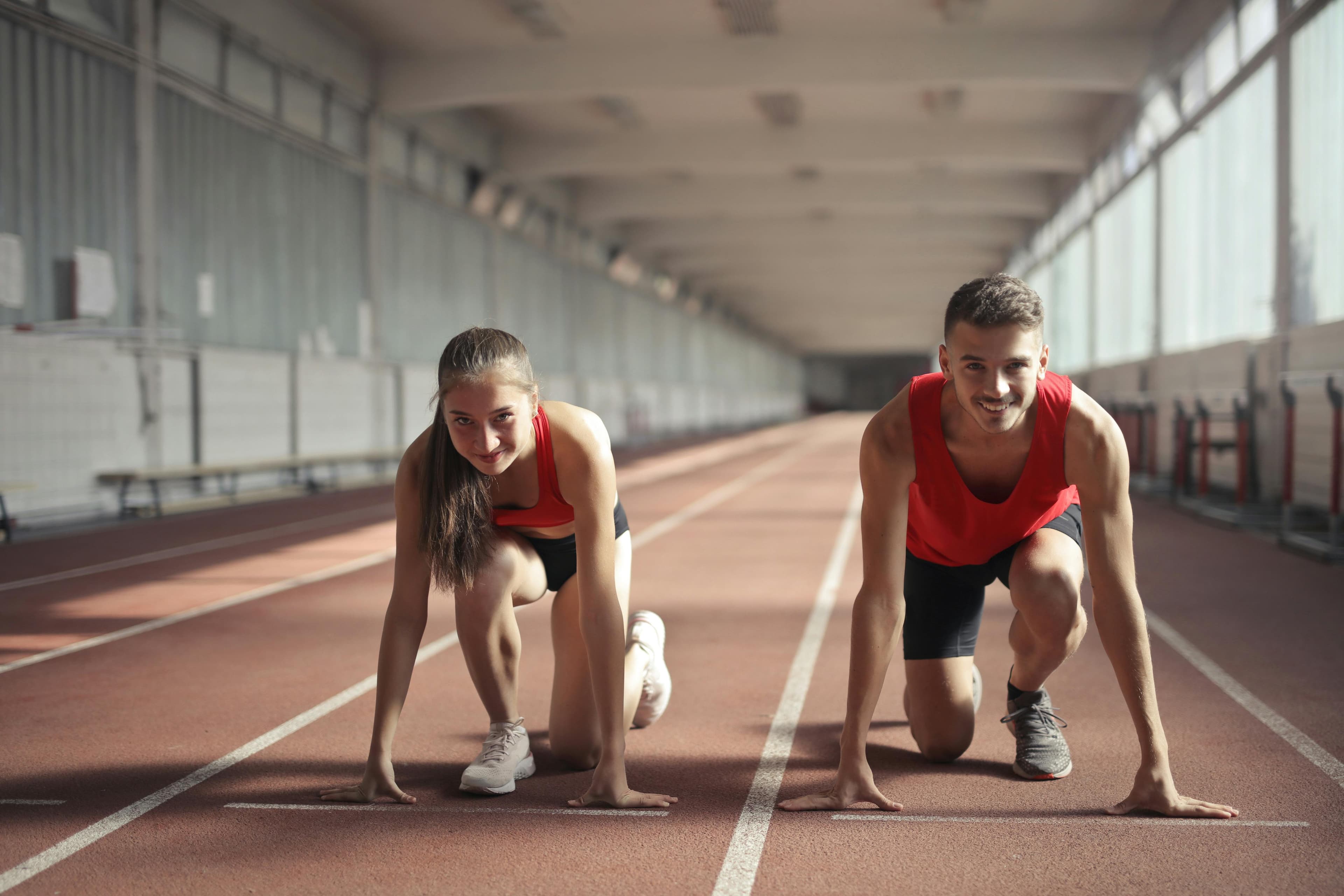 Athletes moving together outdoors